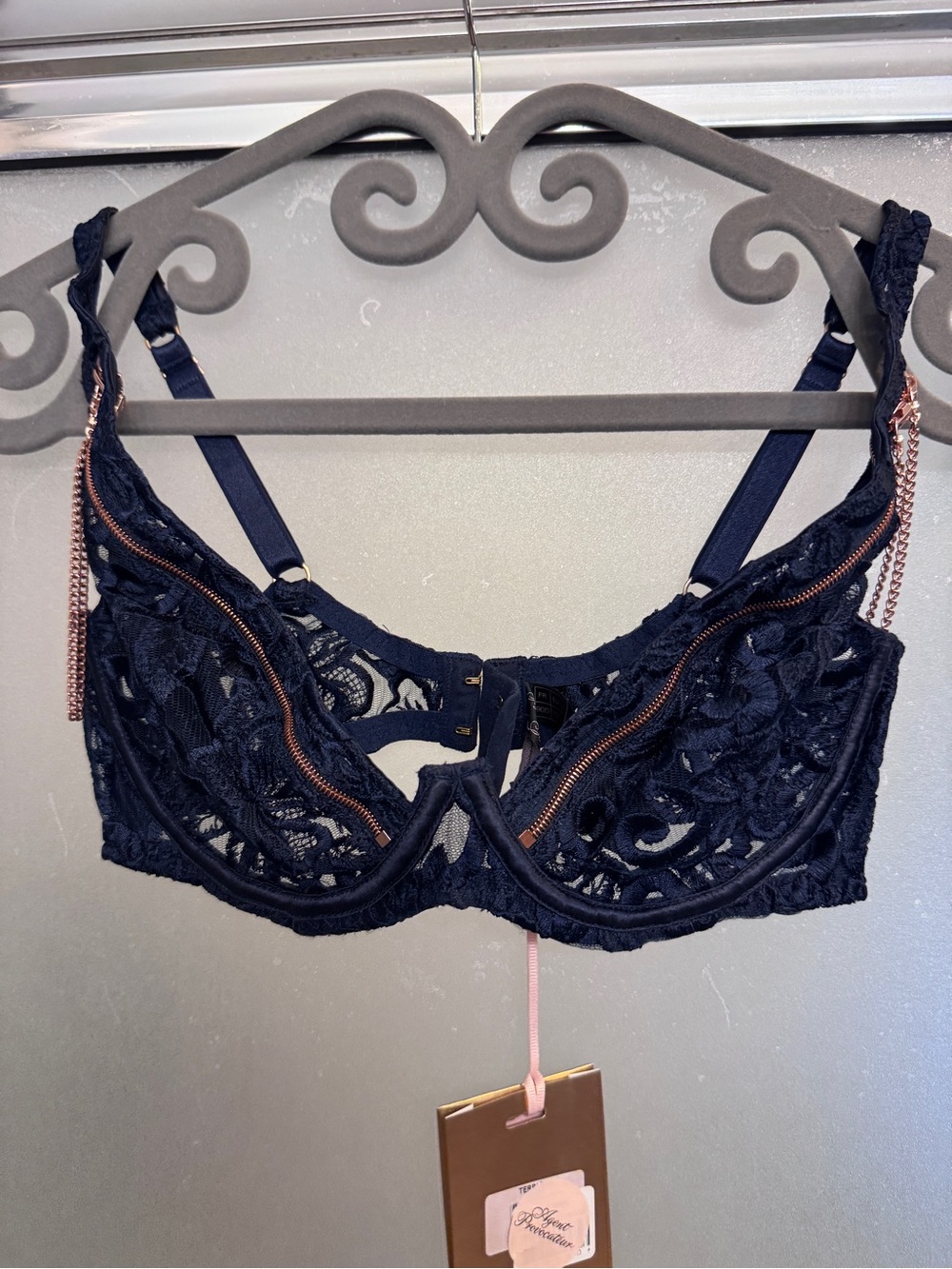 Agent Provocateur Soirée Terri Bra 34D Lace Underwire Bra in Navy Blue